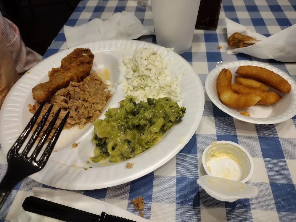 BBQ & Fried Chicken with Broccoli & Cheese and Hush Puppies