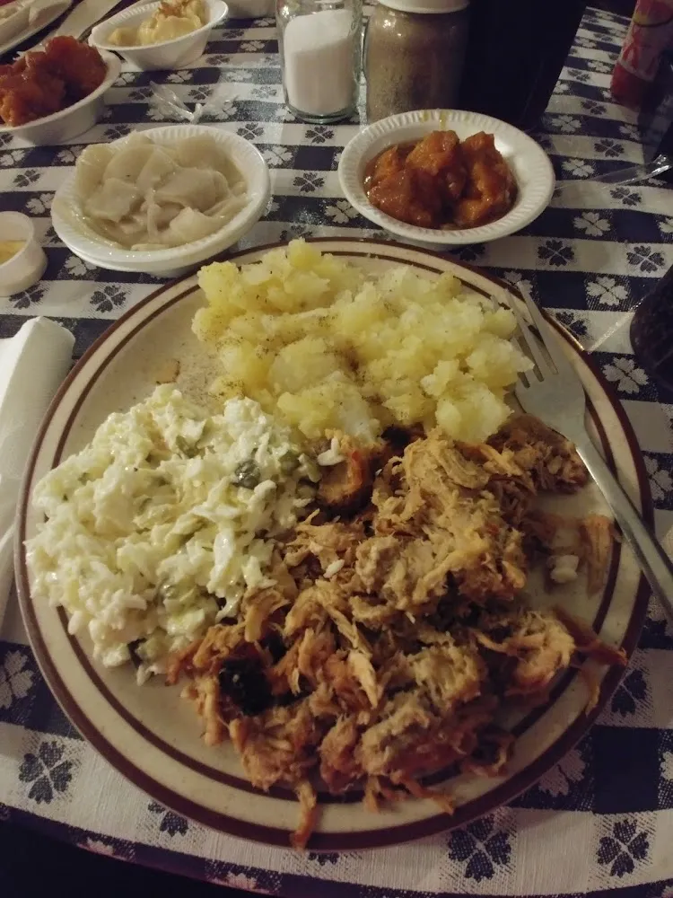 BBQ Potatoes & Slaw with Candied Yams and Chicken & Dumplings
