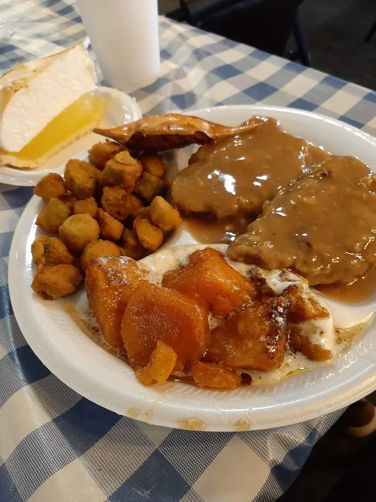 Country Style Steak and Rice Fried Okra and Sweet Potatoes