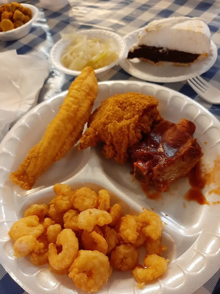 Fried Flounder Shimp Fried Chicken and Barbecued Spare Ribs