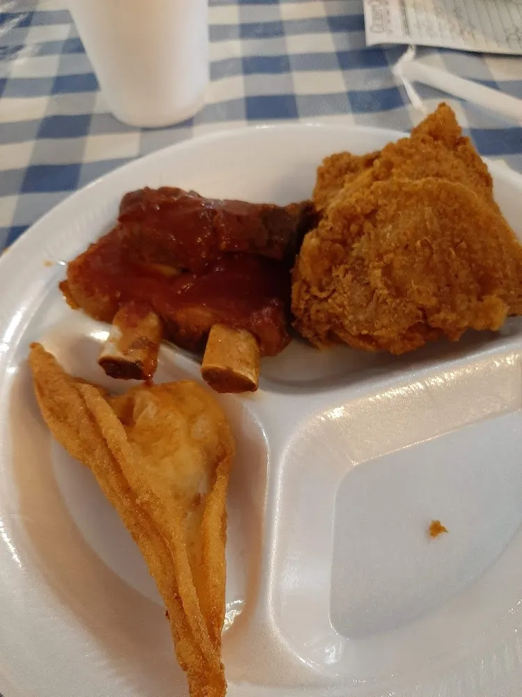 Ribs Fried Flounder and Fried Chicken Thigh